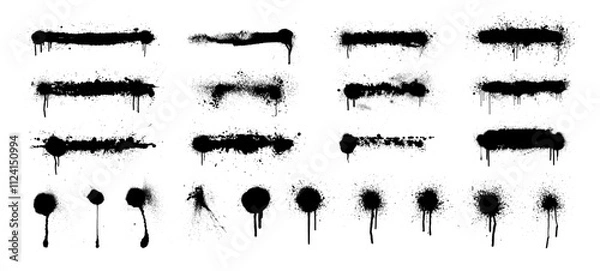 Fototapeta Dirty spray graffiti lines with splashes and dripping paint. Spray paint spray marks for text and background, grunge lines with splatters. Graffiti stencil texture, vector template. Ink graphic box