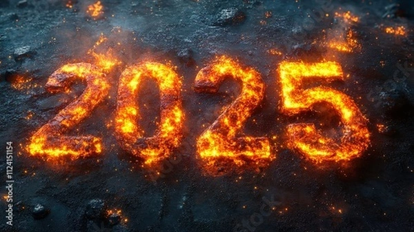 Obraz Burning 2025 Numbers with Glowing Fire Effect