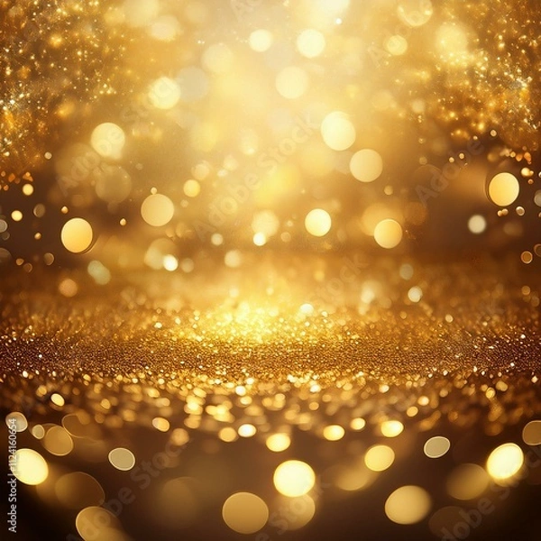 Fototapeta An abstract gold background with shimmering bokeh effects, exuding glamour and luxury. The design creates a sophisticated and elegant visual appeal.