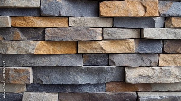 Fototapeta Weathered stone wall with a rough, textured surface. The rugged, aged appearance evokes resilience, history, and enduring strength, symbolizing timelessness and natural beauty