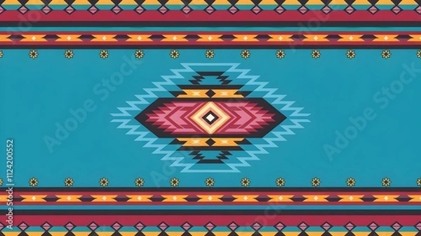 Fototapeta Aztec Tribal Pattern with Sunbursts and Diamonds