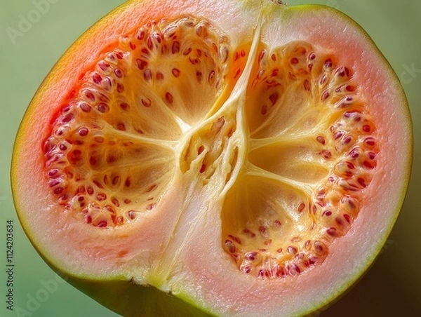 Fototapeta A close-up of a hybrid fruit sliced open, revealing its unique interior