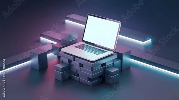 Obraz High-Quality 3D Render of a Sleek Laptop Mockup Design