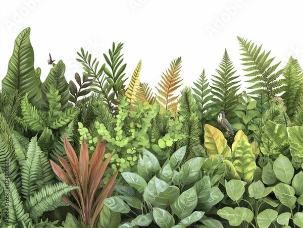 Fototapeta Vibrant forest restoration scene with diverse plants thriving alongside wildlife