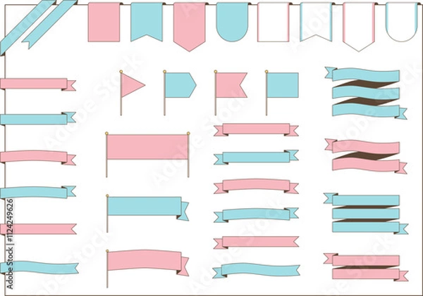 Obraz 様々な形のリボンやフラッグのベクター素材イラストセット