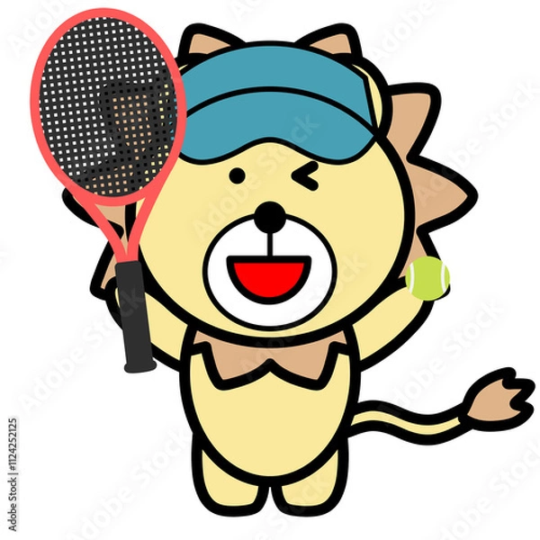 Obraz テニスラケットを持つライオン　イラスト