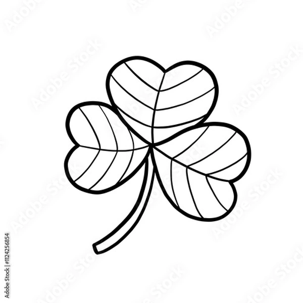 Fototapeta Black line art illustration of a three-leaf clover on a white background, symbolizing good luck and celebration, St. Patrick's Day symbol