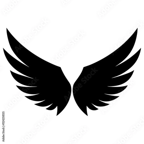 Obraz Animal wings badge black and white. Wings symbol silhouette, Racing elements illustration