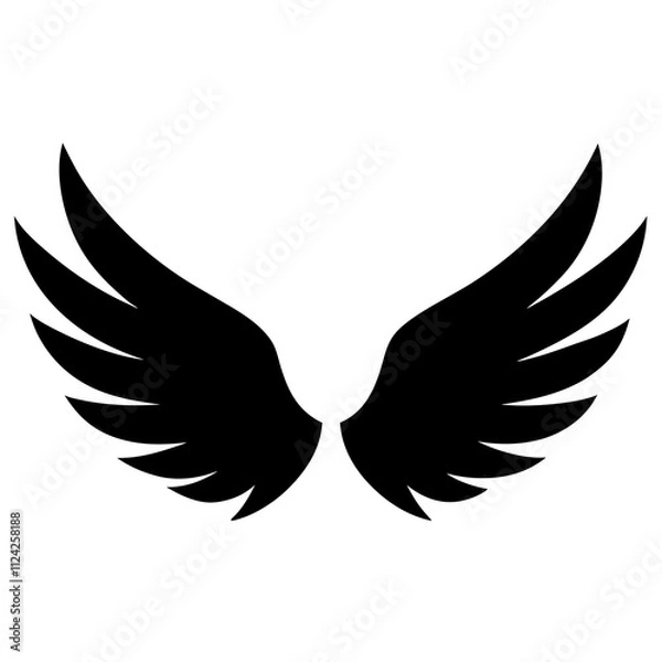 Obraz Animal wings badge black and white. Wings symbol silhouette, Racing elements illustration