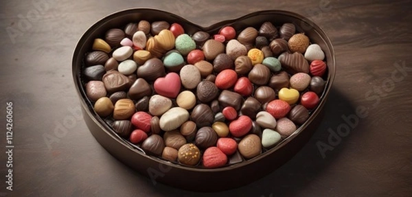 Obraz A heart-shaped box filled with chocolates and candies , indulgent, tasty, sweets
