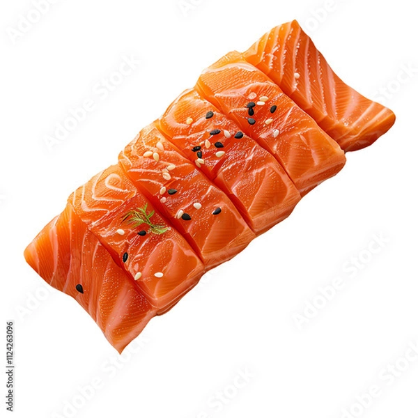 Obraz Fresh raw salmon fish fillets steaks with rosemary sprigs isolated on a transparent background.  