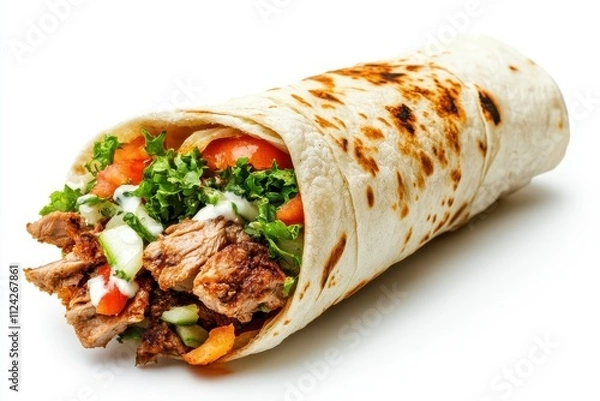 Obraz Kebab or shawarma on a white backdrop