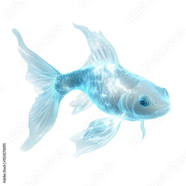 Obraz Shimmering translucent goldfish swimming gracefully. transparent background