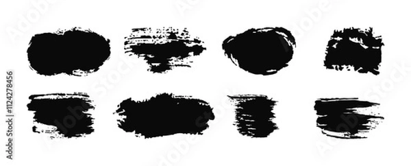 Fototapeta Black text boxes from ink smear. Grunge design elements. Dirty texture borders and banners. Painted rectangles