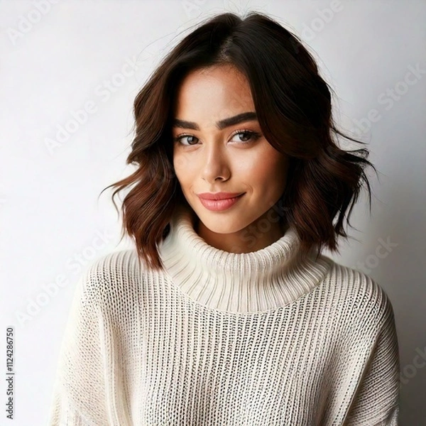 Fototapeta Elegant Simplicity: Woman in a White Sweater, Generated image AI
