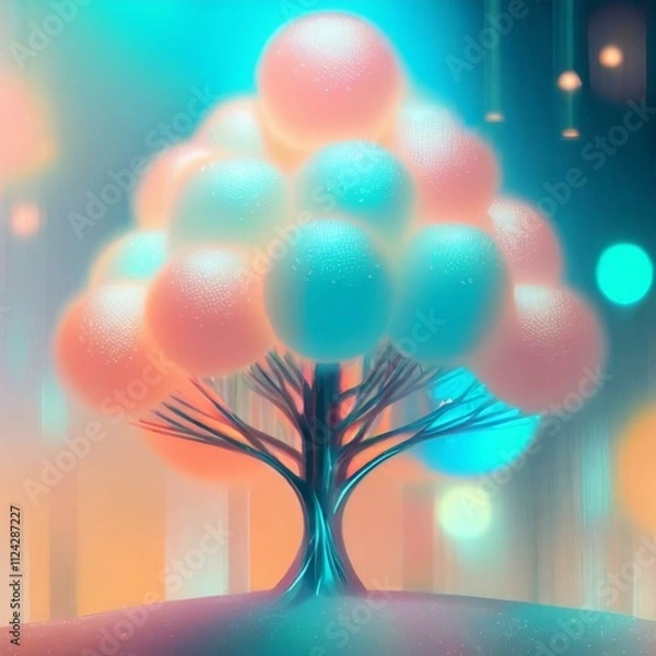 Obraz 고요한 분위기, 거대한 나무 주변 멋진 장식, 따듯한  느낌의 배경 일러스트