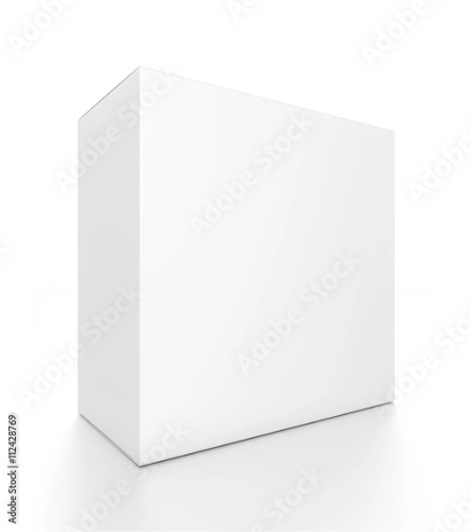 Fototapeta White rectangle blank box from front side angle. 3D illustration isolated on white background.
