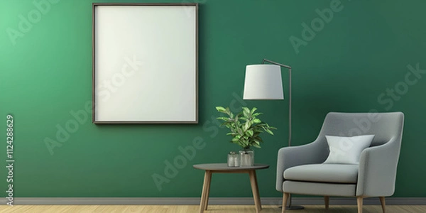 Fototapeta Minimalist Living Room with Green Wall