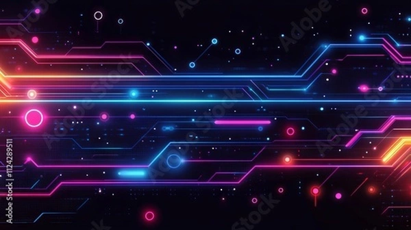 Obraz Abstract Digital Background Featuring Flowing Binary Codes, Programming Icons, and Glowing Circuit Pattern