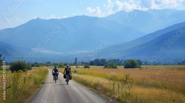 Fototapeta Bicycle hiking travel in the mountains illustration generated by ai