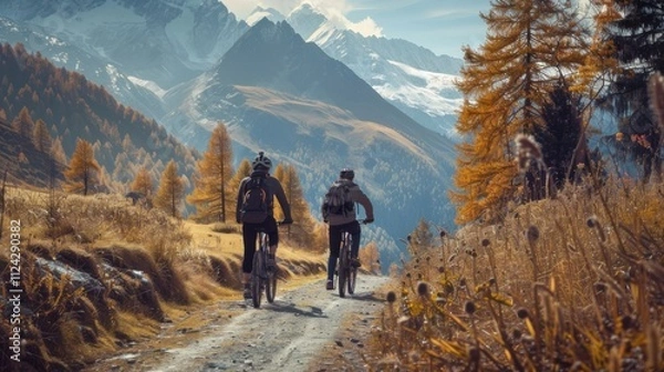 Fototapeta Bicycle hiking travel in the mountains illustration generated by ai
