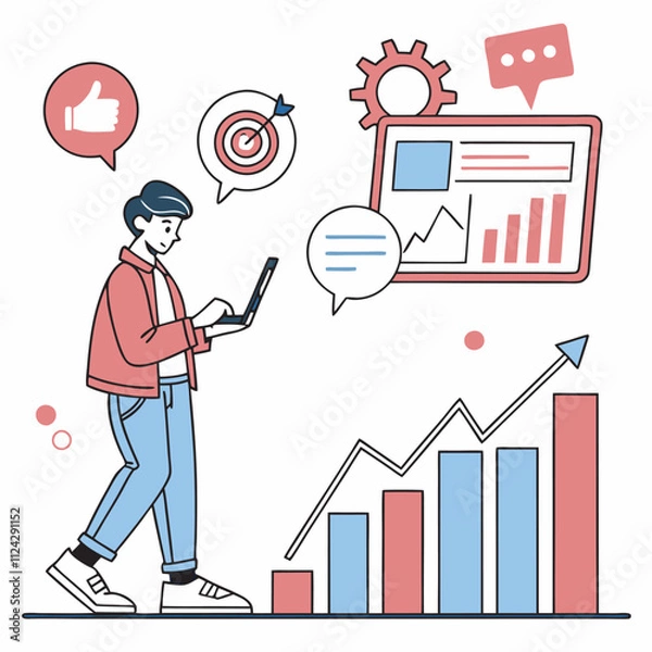 Fototapeta Data Analytics and Business Planning - Flat Cartoon Style Design, Art & Illustration