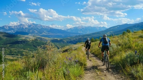 Fototapeta Bicycle hiking travel in the mountains illustration generated by ai