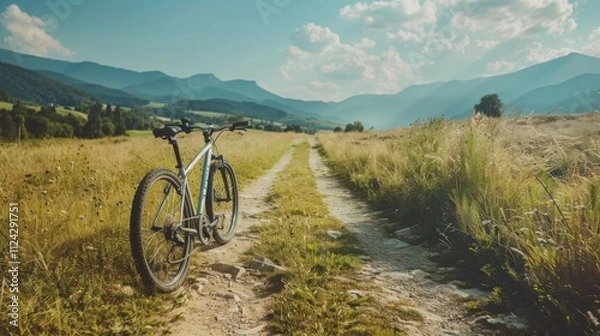 Fototapeta Bicycle hiking travel in the mountains illustration generated by ai