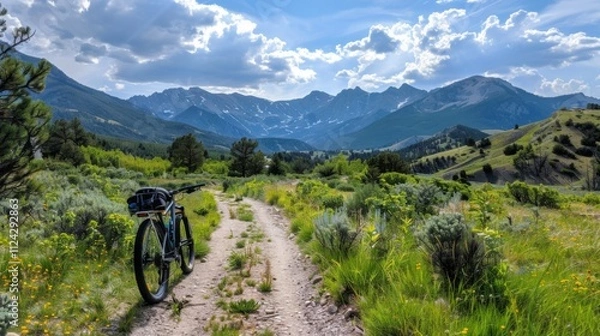 Fototapeta Bicycle hiking travel in the mountains illustration generated by ai