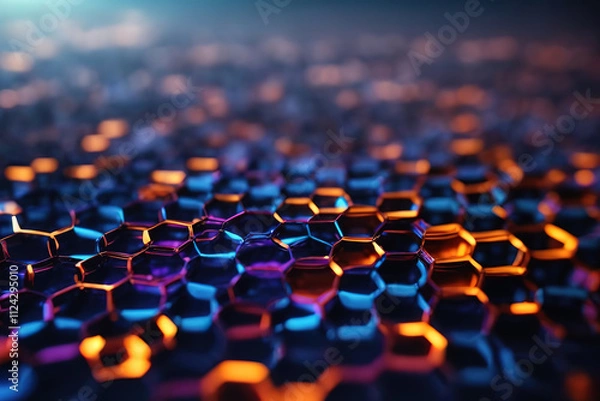 Obraz Superb Dark blue and purple neon abstract hexagon molecules tech background