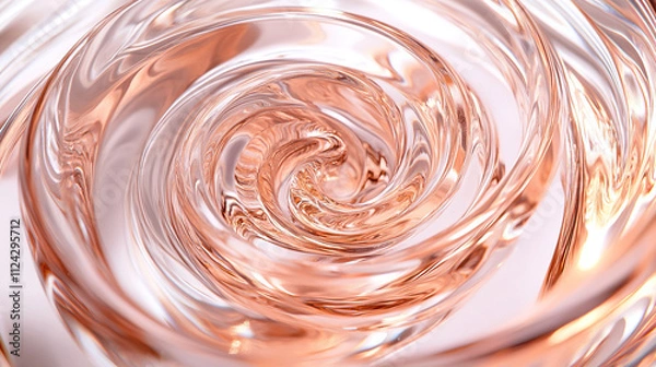 Fototapeta A close-up of the glass spiral tube, in metallic and rose gold color, presents a high-end texture, with a clean white background, soft light and glossy effects, suitable for the main visual design.