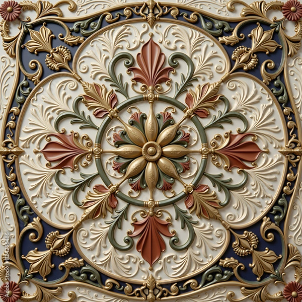 Obraz A decorative ceiling tile with a floral design, intricate and detailed