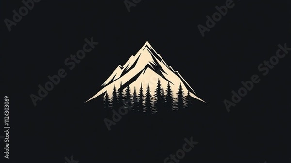 Obraz A minimal illustration of a mountain range with a forest and the sun.