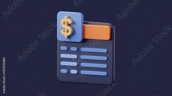 Fototapeta 3D rendering of a financial statement or invoice with a dollar sign, showing online payment, budget, expenses.