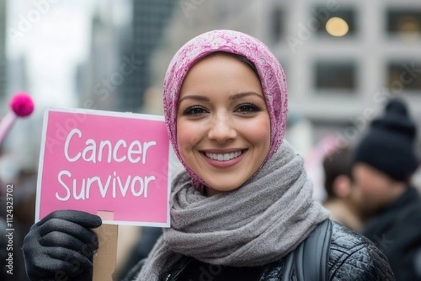Obraz Empowered cancer survivor smiling during awareness event