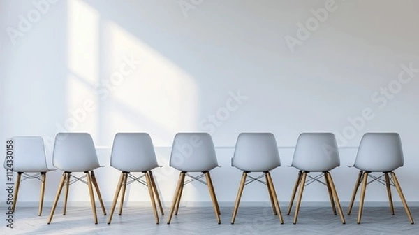 Fototapeta Minimalist Gray Chairs in Empty Room with Light Filtering Through
