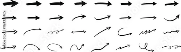 Obraz Hand drawn grunge arrows collection. Black arrow pointing right.