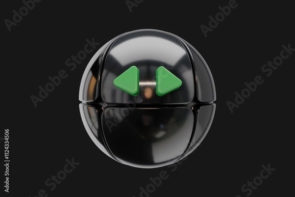 Fototapeta A black sphere with two green triangular buttons, possibly representing control or direction.