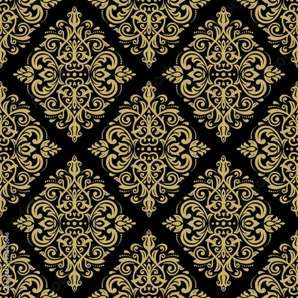 Fototapeta Damask seamless ornament. Traditional black and golden pattern. Classic oriental background