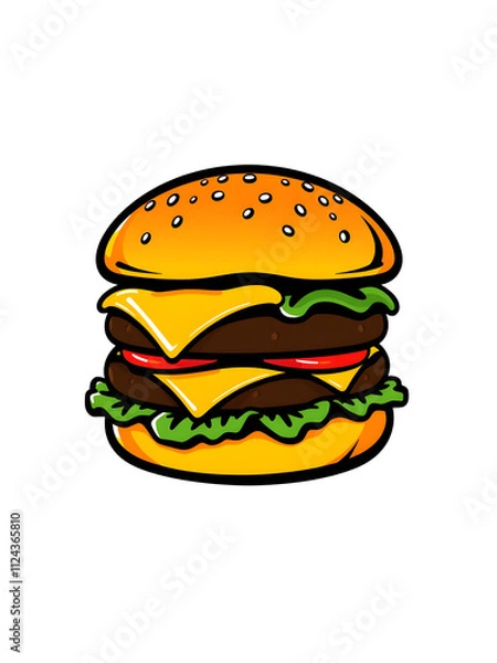 Obraz Modern Patty Cheese Burger clip art, Delicious Hamburger colorful logo illustration. Generative AI