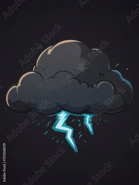 Obraz Stormy Cloud Cartoon Illustration flat background