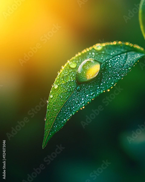 Fototapeta high resolution macro shot of dewdrop on green leaf, showcasing nature beauty
