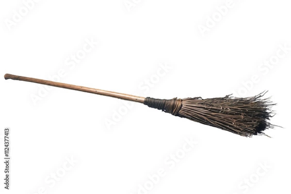 Fototapeta Magic broom watercolor, Old witches broom isolated on white background. Halloween watercolor illustration, hand drawing, Generative AI