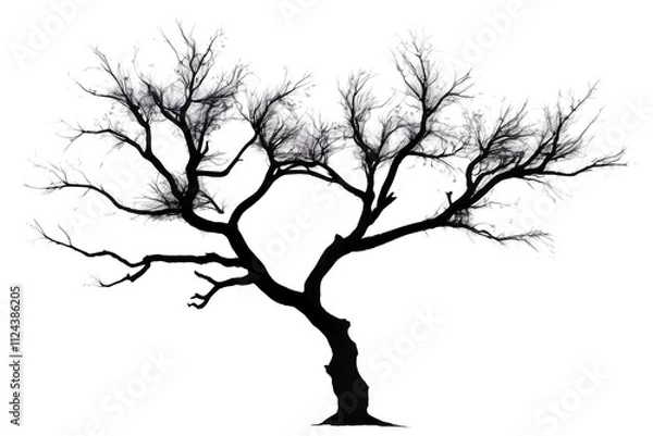 Fototapeta Halloween black tree branch watercolor, hand drawing silhouette of tree  isolated background, art illustration, Generative AI