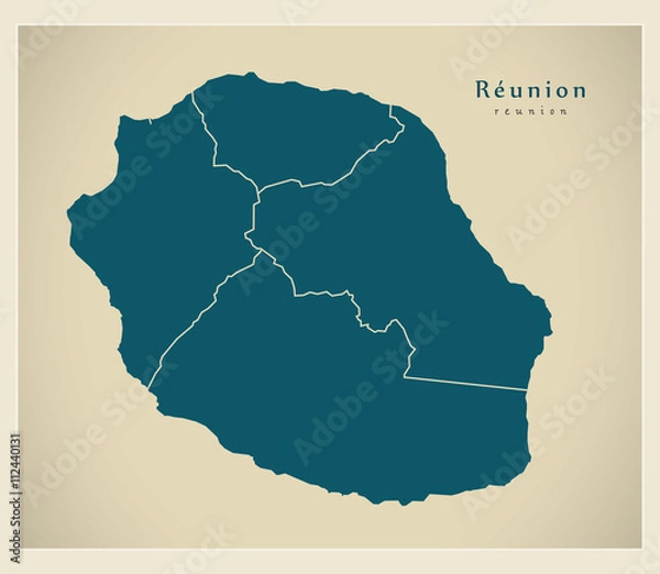 Fototapeta Modern Map - Reunion with Arrondissements FR