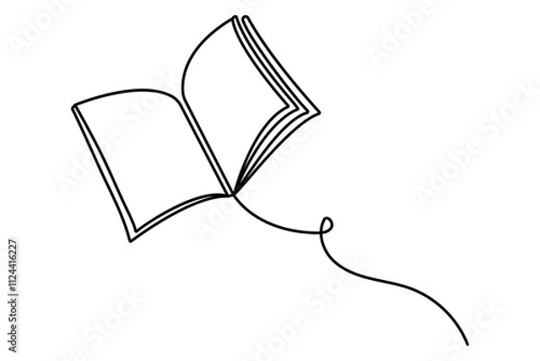 Obraz Continuous one line drawing of opening book vector illustration.