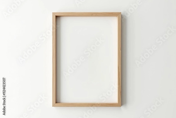 Fototapeta An empty wooden picture frame against a white background.