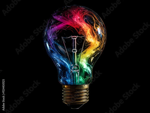 Fototapeta A light bulb breaking open to reveal swirling rainbow colors. Artistic representation