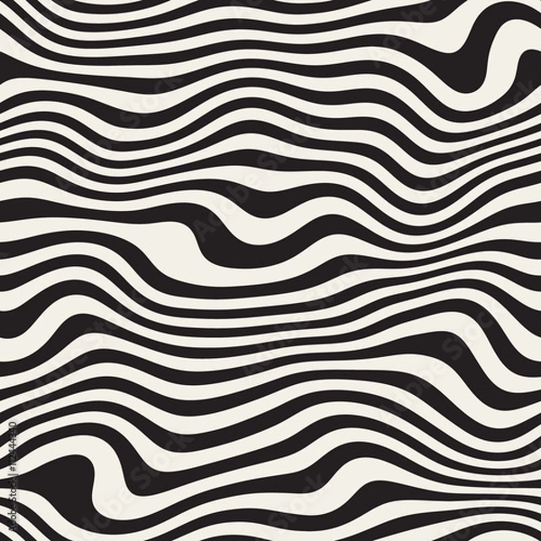 Fototapeta Vector Seamless Black And White Horizontal Wavy Disterted Lines Pattern