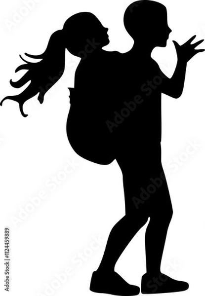 Fototapeta Child figure standing. Black silhouette on white background. Vector image.